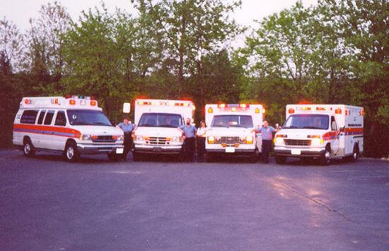 Retired fleet of vehicles in the early days, circa 1997 Ambulance 4, Ambulance 3, Ambulance 1, Ambul